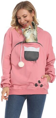 ZIIFULLHOU Women Pet Carrier Sweatshirt Puppy Kitten Holding Hoodies Long Sleeve Pouch Tops in Kuwait