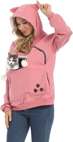 ZIIFULLHOU Women Pet Carrier Sweatshirt Puppy Kitten Holding Hoodies Long Sleeve Pouch Tops in Kuwait