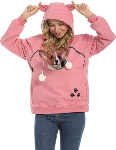 ZIIFULLHOU Women Pet Carrier Sweatshirt Puppy Kitten Holding Hoodies Long Sleeve Pouch Tops in Kuwait
