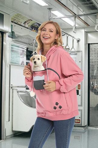 ZIIFULLHOU Women Pet Carrier Sweatshirt Puppy Kitten Holding Hoodies Long Sleeve Pouch Tops in Kuwait