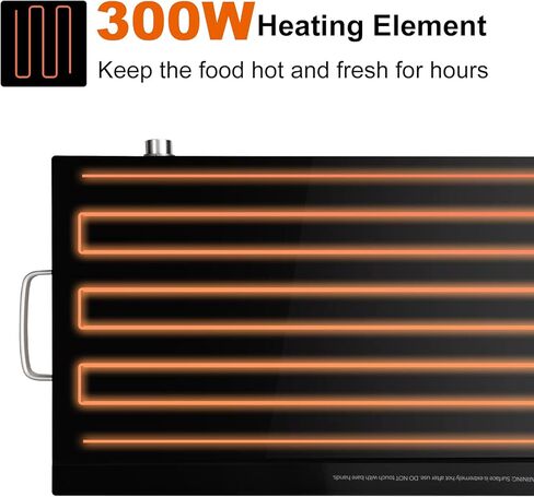 صينية تسخين كهربائية من هيساتشي، سخان طعام مقاس 22 × 15 بوصة مع مقابض تعمل باللمس البارد، إطار من الفولاذ المقاوم للصدأ، مقبض للتحكم في درجة الحرارة ومؤشر الطاقة، طبق ساخن للاستخدام العائلي، فضي + أسود in Kuwait