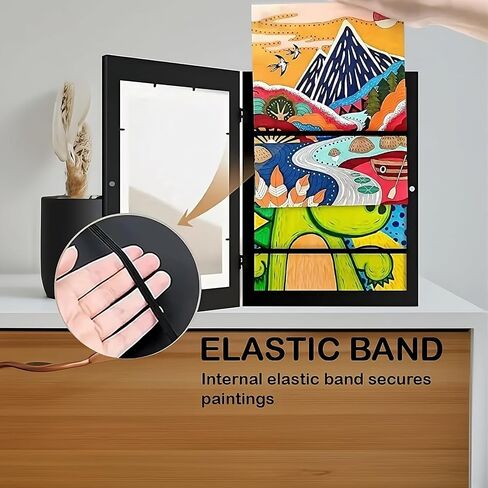 AE Kids Art Frames, A4 size 8.5x11 Front Opening Kids Artwork Frames Changeable, Black Artwork Display Storage Frame for Wall, Magnetic Holds 100 Pcs, for 3D Picture, Crafts, Children Drawing, Hanging in Saudi Arabia