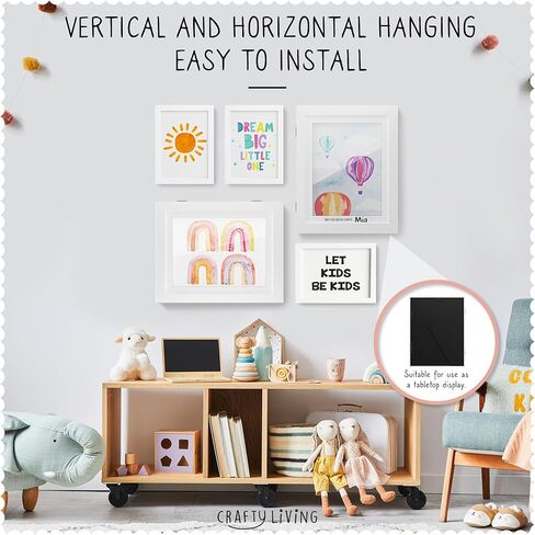 إطارات الأعمال الفنية للأطفال من Crafty Living قابلة للتغيير - إطار فني من الخشب الصلب للأطفال مع ورق مقوى مخصص - مشاريع فنية لطيفة وعملية للأطفال تتضمن إطارات فنية للأطفال مسامير خطافية لا أثر لها (أسود) in Kuwait