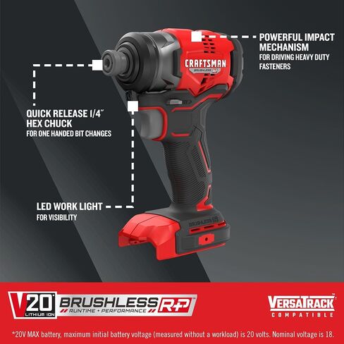 CRAFTSMAN V20 Cordless Impact Driver, 1/4 inch, Bare Tool Only (CMCF813B) in Saudi Arabia