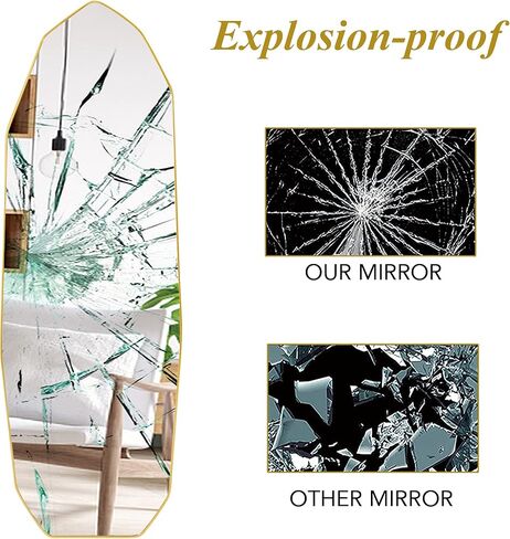 SANHUAMAO مرآة كاملة الطول 22 بوصة × 65 بوصة مرآة بطول الأرضية غير منتظمة مع حامل، مرآة حائط على شكل ألماس لغرفة المعيشة والحمام والمدخل وغرفة المرحاض، إطار من الألومنيوم الذهبي in Kuwait