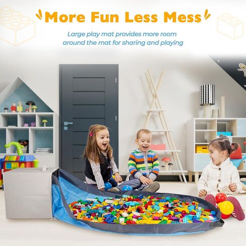 سلة تخزين الألعاب وحصيرة اللعب للأطفال من سام آند مابيل - مقاس 33.02 سم × 33.02 سم × 33.02 سم، منظمات ألعاب وصناديق تخزين قابلة للتكديس والطي مع غطاء لغرفة اللعب (خيزران كريمي) in Kuwait