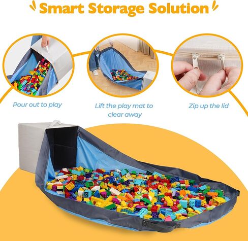 سلة تخزين الألعاب وحصيرة اللعب للأطفال من سام آند مابيل - مقاس 33.02 سم × 33.02 سم × 33.02 سم، منظمات ألعاب وصناديق تخزين قابلة للتكديس والطي مع غطاء لغرفة اللعب (خيزران كريمي) in Kuwait