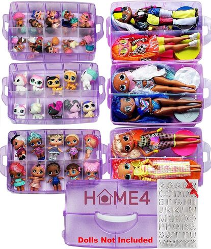 HOME4 No BPA 60 Adjustable Compartments 6 Layers Stackable Storage Container Organizer Carrying Display Case, Compatible with Small Toys LOL, Shopkins, OMG (Dolls Not Included) (Blue) in Kuwait