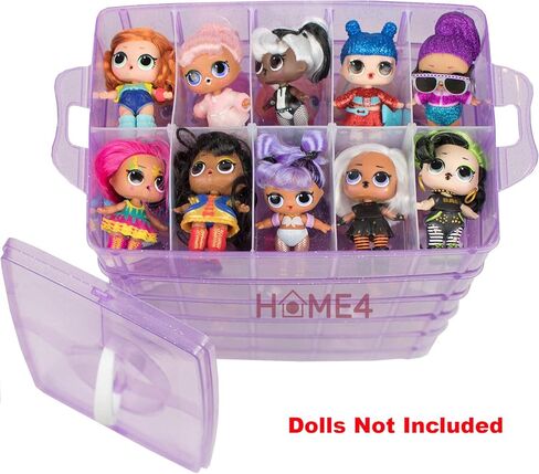 HOME4 No BPA 60 Adjustable Compartments 6 Layers Stackable Storage Container Organizer Carrying Display Case, Compatible with Small Toys LOL, Shopkins, OMG (Dolls Not Included) (Blue) in Kuwait