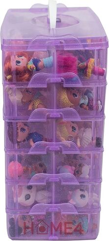HOME4 No BPA 60 Adjustable Compartments 6 Layers Stackable Storage Container Organizer Carrying Display Case, Compatible with Small Toys LOL, Shopkins, OMG (Dolls Not Included) (Blue) in Kuwait