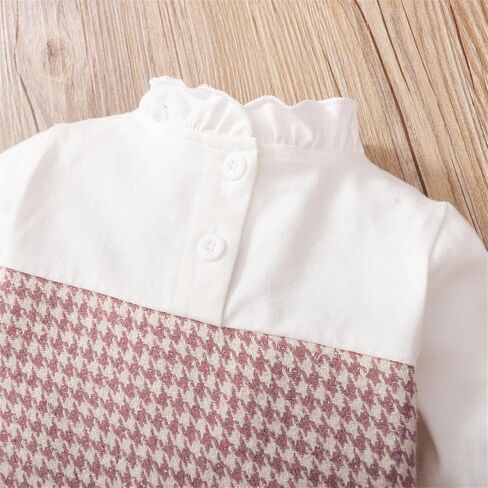 باتبات طفلة فستان بكم طويل فو قطعتين كشكش قميص Houndstooth الربط مكشكش طوق وتتسابق 3-24 متر in Kuwait