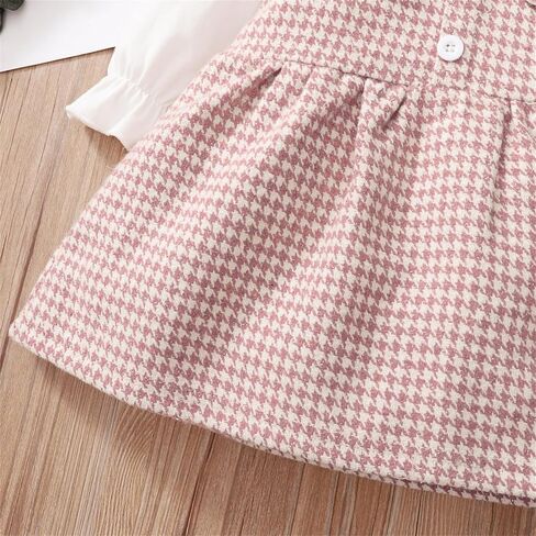 باتبات طفلة فستان بكم طويل فو قطعتين كشكش قميص Houndstooth الربط مكشكش طوق وتتسابق 3-24 متر in Kuwait