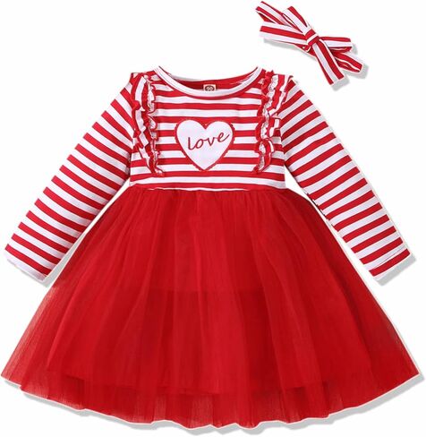 Toddler Baby Girls Christmas Dress Long Sleeve Fall Winter Dress Santa Claus Tulle Tutu Xmas Dress with Headband in Kuwait