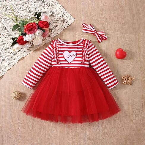 Toddler Baby Girls Christmas Dress Long Sleeve Fall Winter Dress Santa Claus Tulle Tutu Xmas Dress with Headband in Kuwait