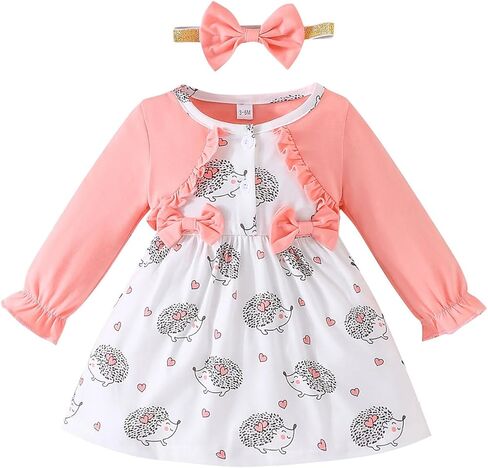 فستان خريفي للفتيات الصغيرات الصغار بأكمام طويلة مكشكش مع ربطة رأس فستان بطباعة فراشة للفتيات in Kuwait