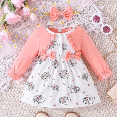 فستان خريفي للفتيات الصغيرات الصغار بأكمام طويلة مكشكش مع ربطة رأس فستان بطباعة فراشة للفتيات in Kuwait