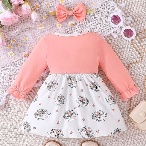 فستان خريفي للفتيات الصغيرات الصغار بأكمام طويلة مكشكش مع ربطة رأس فستان بطباعة فراشة للفتيات in Kuwait