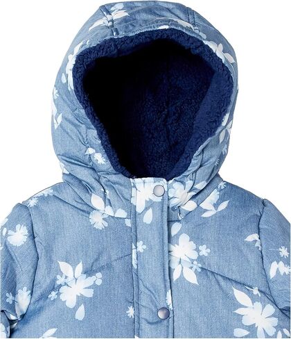 معطف شتوي بغطاء للرأس للفتيات الصغيرات من OshKosh B’gosh، أزرق شامبراي مع تصميم زهور أنيق بالكامل in Kuwait