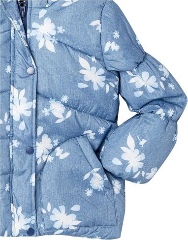 معطف شتوي بغطاء للرأس للفتيات الصغيرات من OshKosh B’gosh، أزرق شامبراي مع تصميم زهور أنيق بالكامل in Kuwait