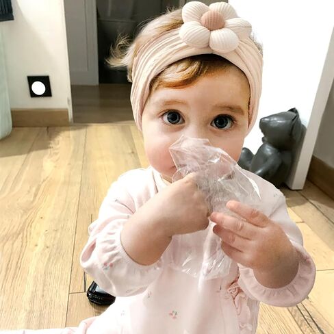 3 Pcs Baby Flower Headbands Baby Girl Nylon Headband Soft Newborn Hairbands | Baby Girl Newborn Essentials,Baby Shower Gifts,Hair Accessories for Infant Toddler Kids,Baby Girl Accessories,Newborn Gifts in Saudi Arabia