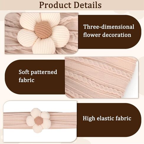 3 Pcs Baby Flower Headbands Baby Girl Nylon Headband Soft Newborn Hairbands | Baby Girl Newborn Essentials,Baby Shower Gifts,Hair Accessories for Infant Toddler Kids,Baby Girl Accessories,Newborn Gifts in Saudi Arabia