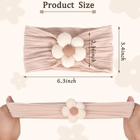 3 Pcs Baby Flower Headbands Baby Girl Nylon Headband Soft Newborn Hairbands | Baby Girl Newborn Essentials,Baby Shower Gifts,Hair Accessories for Infant Toddler Kids,Baby Girl Accessories,Newborn Gifts in Saudi Arabia