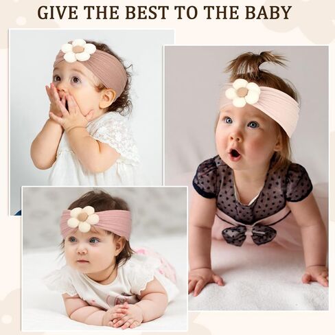 3 Pcs Baby Flower Headbands Baby Girl Nylon Headband Soft Newborn Hairbands | Baby Girl Newborn Essentials,Baby Shower Gifts,Hair Accessories for Infant Toddler Kids,Baby Girl Accessories,Newborn Gifts in Saudi Arabia