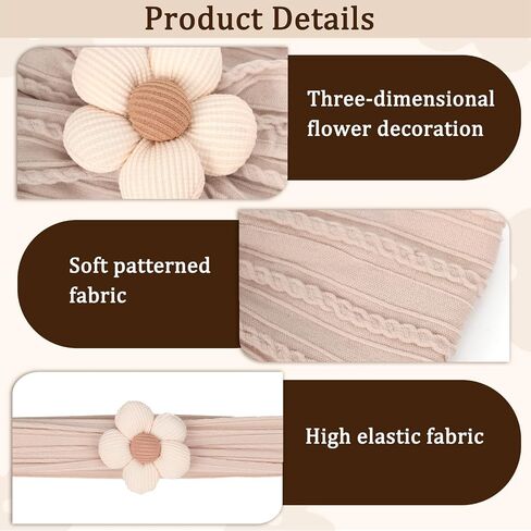 3 Pcs Baby Flower Headbands Baby Girl Nylon Headband Soft Newborn Hairbands | Baby Girl Newborn Essentials,Baby Shower Gifts,Hair Accessories for Infant Toddler Kids,Baby Girl Accessories,Newborn Gifts in Saudi Arabia