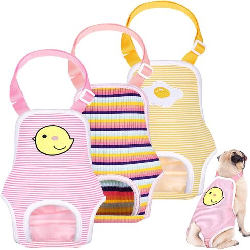 3 Pieces Dog Diaper Striped Sanitary Pantie with Adjustable Suspender Washable Reusable Puppy Sanitary Panties Cute Pet Underwear Diaper Jumpsuits for Female Dogs (Cute Pattern, M) in Saudi Arabia