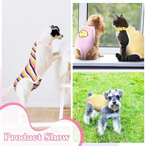 3 Pieces Dog Diaper Striped Sanitary Pantie with Adjustable Suspender Washable Reusable Puppy Sanitary Panties Cute Pet Underwear Diaper Jumpsuits for Female Dogs (Cute Pattern, M) in Saudi Arabia