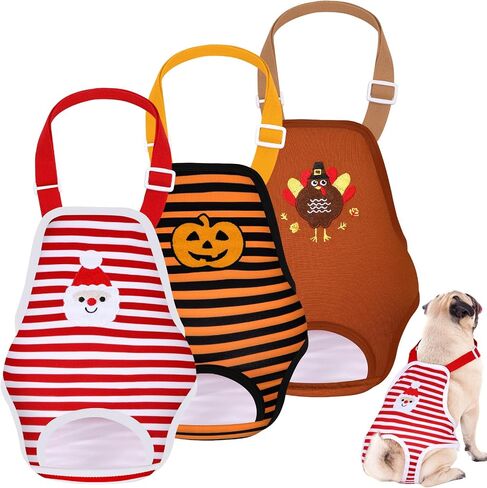 3 Pieces Dog Diaper Striped Sanitary Pantie with Adjustable Suspender Washable Reusable Puppy Sanitary Panties Cute Pet Underwear Diaper Jumpsuits for Female Dogs (Cute Pattern, M) in Saudi Arabia