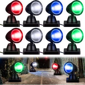 Kingdder 4 in 1 Accessories for Villages Building Light Christmas Village Collection Round Village Spotlights Battery Operated Christmas LED Light with Switch for Landscape (Warm White, 4)