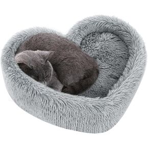 سرير للقطط - سرير للحيوانات الأليفة على شكل قلب للقطط أو الكلاب الصغيرة، قطيفة قصيرة فائقة النعومة، قاعدة مضادة للانزلاق، قطن البولي بروبيلين عالي المرونة قابل للغسل، مريح ذاتي الدفء في الخريف والشتاء، نوم مريح في الأماكن المغلقة in Kuwait