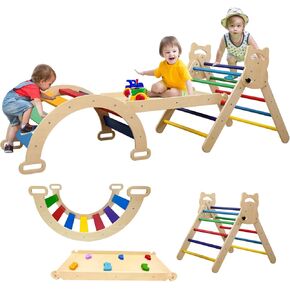 مجموعة مثلثات بيكلر 3 في 1 من Ymonlia، مثلث تسلق مونتيسوري مع منحدر وقوس مع منزلق، مجموعة ألعاب تعليمية لصالة الألعاب الرياضية للأطفال في الأماكن المغلقة والمفتوحة، صالة ألعاب رياضية للتسلق مونتيسوري للأطفال 1-6 (ليست وسادة إسفنجية) in Kuwait