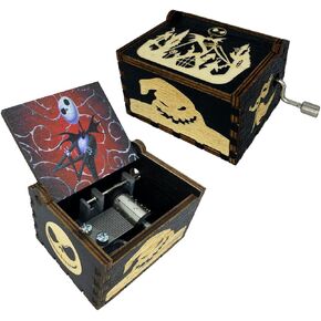 Hand Crank Music Box The Nightmare Before Christmas Laser Engraved Wood Musical Box Jack Skellington Gift for Christmas,Birthday,Valentine's Day,Mother's Day,Play This is Halloween(Image1)
