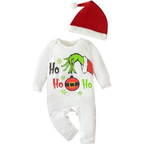 Ynibbim Infant Girls Boys Christmas Jumpsuit Fall Outfits Newborn One-Piece Long Sleeve Letters Print Romper Onesie Clothes