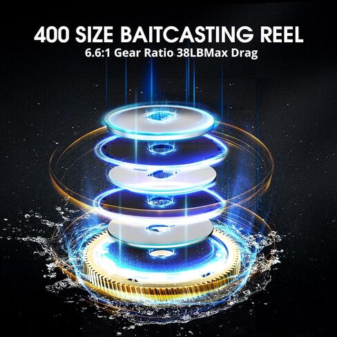 Piscifun Alinox 400 Baitcasting Reel, 38LB Drag, Aluminum Frame | Freshwater saltwater, line cast alarm, 8+1 bearings, 6.6/8.1 ratios, low-profile body in Kuwait