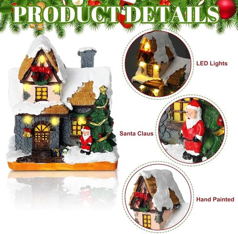 Retisee 2 جهاز كمبيوتر شخصى مشهد عيد الميلاد قرية منازل المدينة تعمل بالبطارية زخرفة عيد الميلاد LED الشتاء الثلوج قرية الراتنج مع ضوء دافئ صغير مضاء قرية عيد الميلاد سانتا منزل لزينة عيد الميلاد in Kuwait