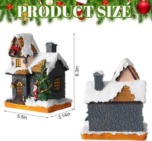 Retisee 2 جهاز كمبيوتر شخصى مشهد عيد الميلاد قرية منازل المدينة تعمل بالبطارية زخرفة عيد الميلاد LED الشتاء الثلوج قرية الراتنج مع ضوء دافئ صغير مضاء قرية عيد الميلاد سانتا منزل لزينة عيد الميلاد in Kuwait