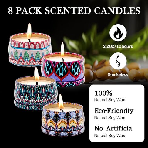 شموع معطرة 8 عبوات، شموع معطرة للمنزل، شموع معطرة بالصويا للمنزل، مجموعة هدايا شموع عطرية لعيد الميلاد وعيد الميلاد وعيد الأم وعيد الحب والمزيد in Kuwait