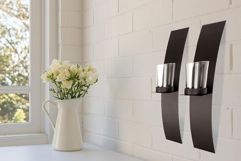 ارت ميشن حامل شموع جداري اسود، ديكور حائط زجاجي ومعدني لغرفة المعيشة، شمعدان منزلي 2 انش × 12 انش، شمعدان معلق لتزيين الحائط مجموعة من قطعتين in Kuwait