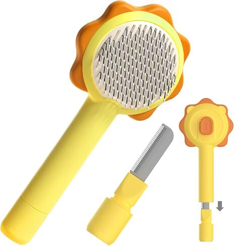 PETDIPOT Cat Brush and Comb 2-in-1,Self Cleaning Slicker Brush for Pet,Cat Brush for Shedding,Professional Grooming Comb for Dog/Cat (Pink) in Kuwait