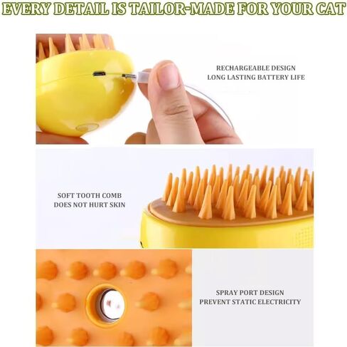 3 in1 Cat Steam Brush, Cat Steamer Brush for Massage, Rechargeable Cat Slicker Brush,Eliminate Flying Hair and Tangled Hair Cat Hair Brush for Removing Tangled and Loosse Hair in Kuwait