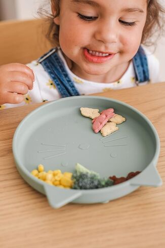 Spoondrift 100% Food Grade Silicone Slip-Proof Suction Cat Shaped Plate | BPA-Free | Non-Toxic | For Toddler Meal Time, Choose From 3 Colors (Blue) in Saudi Arabia