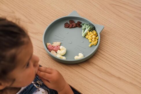 Spoondrift 100% Food Grade Silicone Slip-Proof Suction Cat Shaped Plate | BPA-Free | Non-Toxic | For Toddler Meal Time, Choose From 3 Colors (Blue) in Saudi Arabia