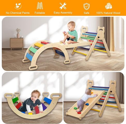 مجموعة مثلثات بيكلر 3 في 1 من Ymonlia، مثلث تسلق مونتيسوري مع منحدر وقوس مع منزلق، مجموعة ألعاب تعليمية لصالة الألعاب الرياضية للأطفال في الأماكن المغلقة والمفتوحة، صالة ألعاب رياضية للتسلق مونتيسوري للأطفال 1-6 (ليست وسادة إسفنجية) in Kuwait