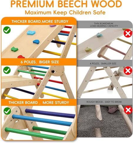 مجموعة مثلثات بيكلر 3 في 1 من Ymonlia، مثلث تسلق مونتيسوري مع منحدر وقوس مع منزلق، مجموعة ألعاب تعليمية لصالة الألعاب الرياضية للأطفال في الأماكن المغلقة والمفتوحة، صالة ألعاب رياضية للتسلق مونتيسوري للأطفال 1-6 (ليست وسادة إسفنجية) in Kuwait