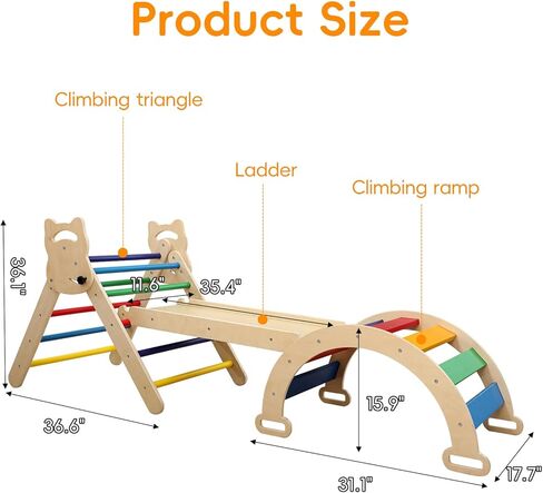 مجموعة مثلثات بيكلر 3 في 1 من Ymonlia، مثلث تسلق مونتيسوري مع منحدر وقوس مع منزلق، مجموعة ألعاب تعليمية لصالة الألعاب الرياضية للأطفال في الأماكن المغلقة والمفتوحة، صالة ألعاب رياضية للتسلق مونتيسوري للأطفال 1-6 (ليست وسادة إسفنجية) in Kuwait