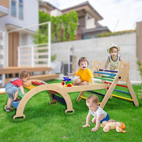 مجموعة مثلثات بيكلر 3 في 1 من Ymonlia، مثلث تسلق مونتيسوري مع منحدر وقوس مع منزلق، مجموعة ألعاب تعليمية لصالة الألعاب الرياضية للأطفال في الأماكن المغلقة والمفتوحة، صالة ألعاب رياضية للتسلق مونتيسوري للأطفال 1-6 (ليست وسادة إسفنجية) in Kuwait