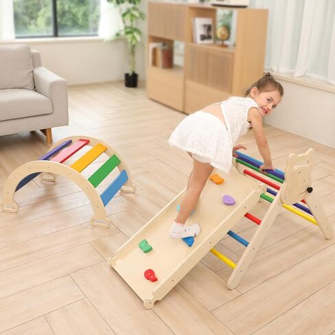 مجموعة مثلثات بيكلر 3 في 1 من Ymonlia، مثلث تسلق مونتيسوري مع منحدر وقوس مع منزلق، مجموعة ألعاب تعليمية لصالة الألعاب الرياضية للأطفال في الأماكن المغلقة والمفتوحة، صالة ألعاب رياضية للتسلق مونتيسوري للأطفال 1-6 (ليست وسادة إسفنجية) in Kuwait